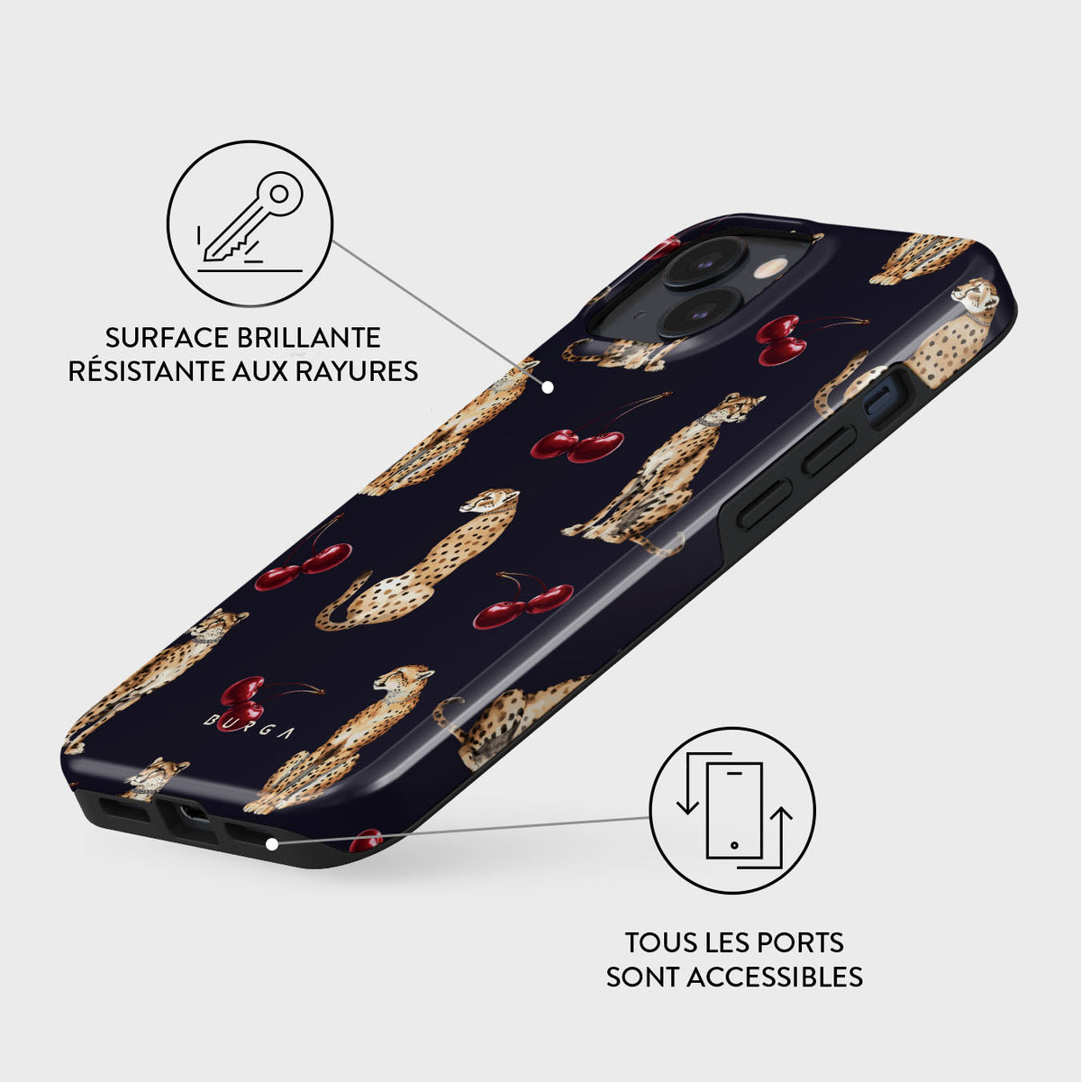 Coque Burga Elite Pour IPhone 14 Pro - Motif Pois Noir - Occasion Très Bon État