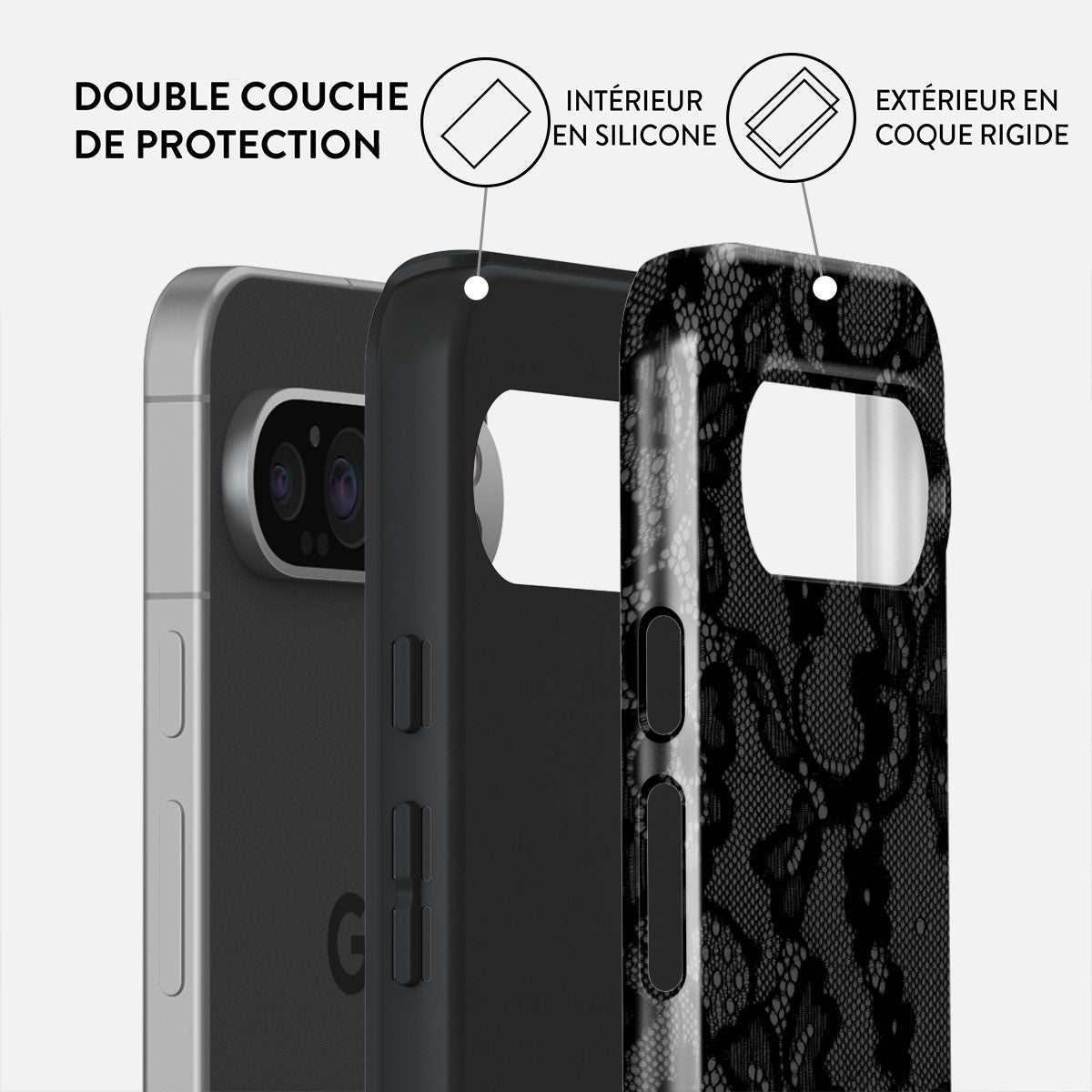 Kwmobile Coque Avec Collier Pour Google Pixel 9a - Housse En Silicone Avec Cordon Noir, Anti-Chute Et Accès Facile - 10